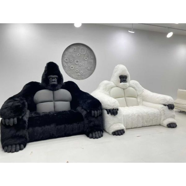 Plush Gorilla Sofa Steel Frame Genuine Leather Convertible Chesterfield Modern Design Creative Art Chair Comfortable