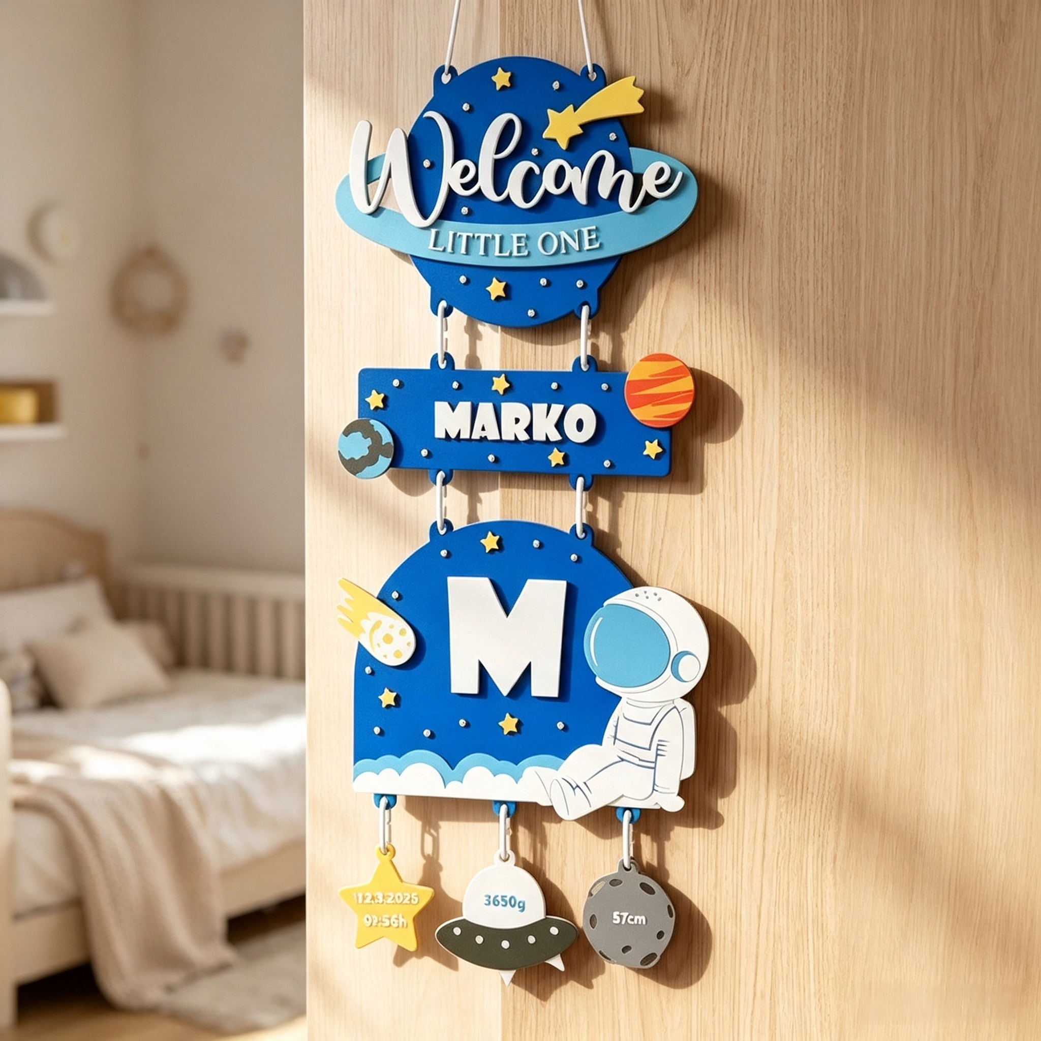 Baby Birth Plaque Custom 3D Printing Door Hanging 3d Print Name Sign Space Astronaut