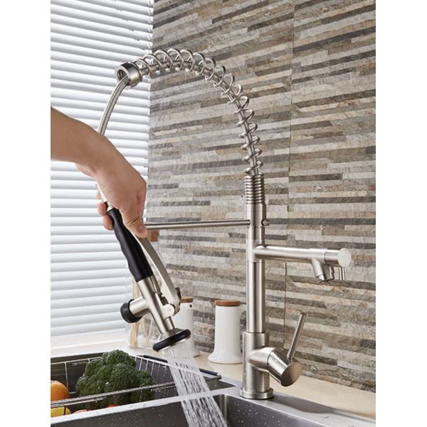 Hot Cold Water Kitchen Faucet with Swivel Extension Spring Pull Out Pull Down Sprayer