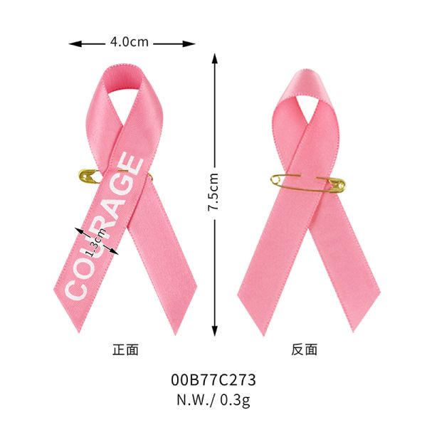 Breast Cancer Awareness Ribbon Bow Handmade Satin Ribbon with Custom Logo Ink Printing