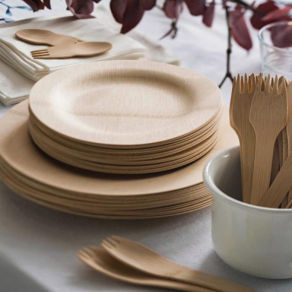 7 Inch Disposable Compostable Round Bamboo Plate High Quality Bulk Wedding Decorations