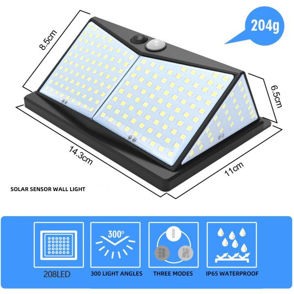212 conduziu a lâmpada de parede solar 1.8w exterior do jardim da luz do sensor de movimento