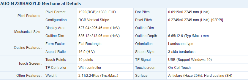 M238HAK01.0 AUO 23.8