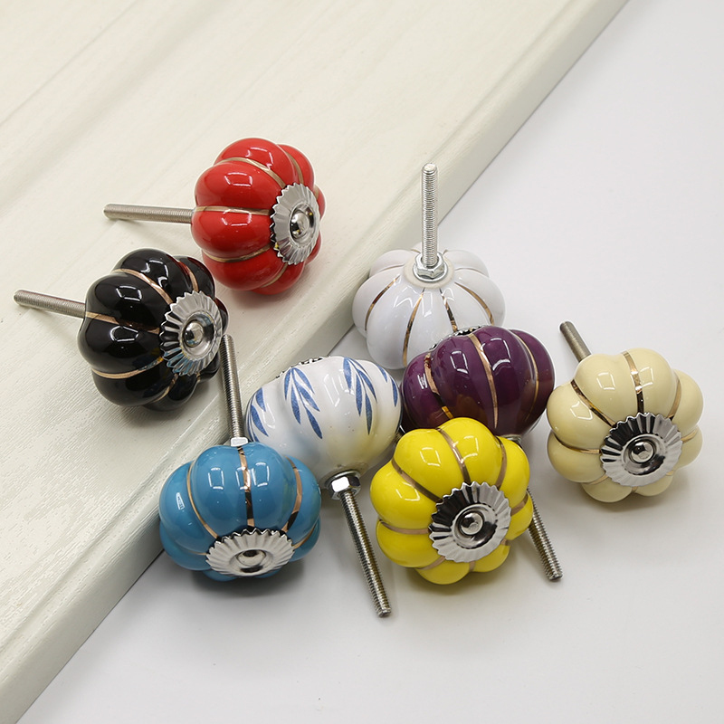 Vintage Pumpkin Ceramic Adjustable Handle Knobs Midcentury Modern Eco-Friendly Colorful Pulls Durable Easy Bedroom Hotel