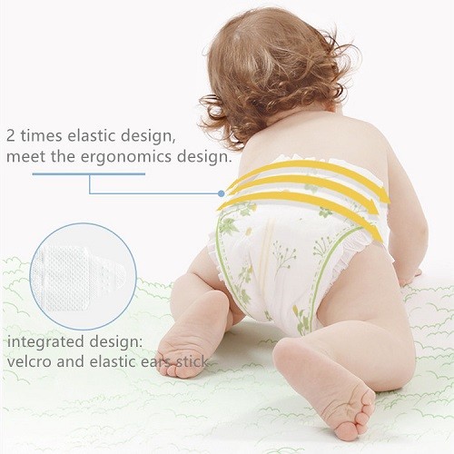 Nonwoven Topsheet Printed Infant Baby Diapers With PE Film Backsheet