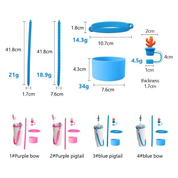Accesorios de botellas de silicona personalizados para botellas de tazas Tumblers Regalo de 4 tampones de paja de silicona y correa de silicona