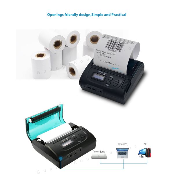 Handheld 80mm Mobile Portable Thermal Printer Bluetooth with LED Display Battery Indicator