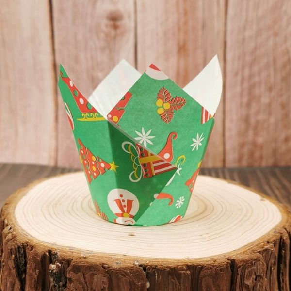 Wholesale Greaseproof Muffin Paper Cups, Heat Resistant Non Stick Tulip Cupcake Liners Christmas