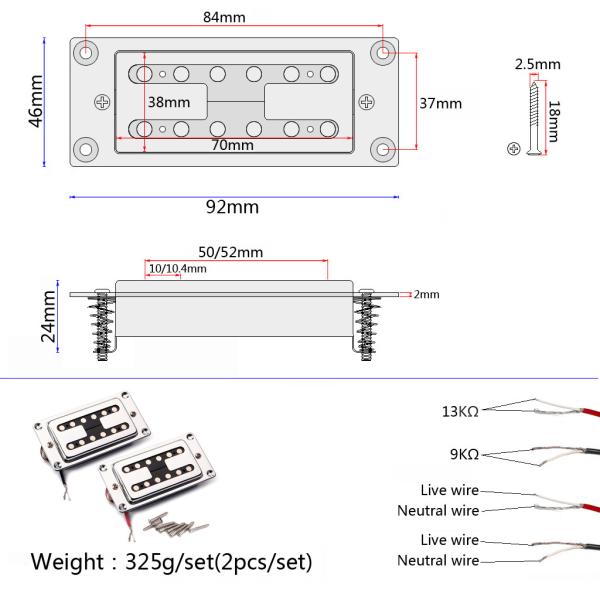 H Style LP Pickup de guitarra elétrica com parafusos fácil de instalar e configurar
