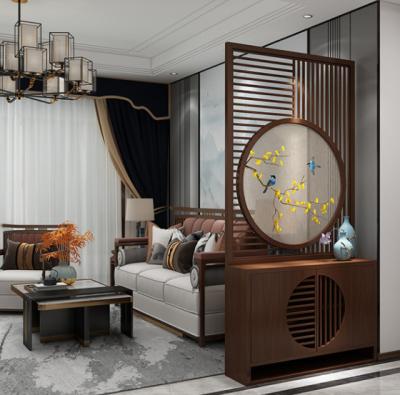 W1200mm H2400mm Dark Brown Console Cabinet New Chinese Style With Screen