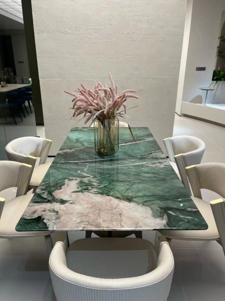 Luxury Emerald Green Marble Dining Table | Natural Artistry for Dining Room