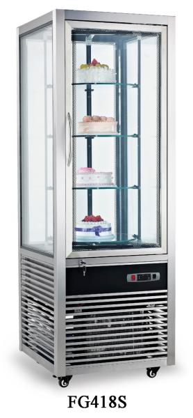 Fan Cooling Fast Cool All-sides Glass Refrigerated Cake Showcase 418L Electricity Power Source