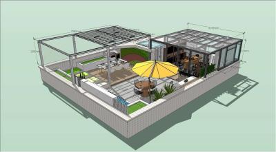 Casa Sala de sol de vidro Instalação fácil Resistência à chuva teto de vidro Sala de sol
