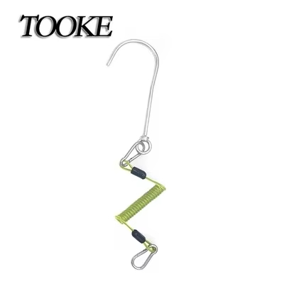 Anti Slip Diving Accessories Stainless Steel Single Reef Hook With Spring Coiled Lanyard
