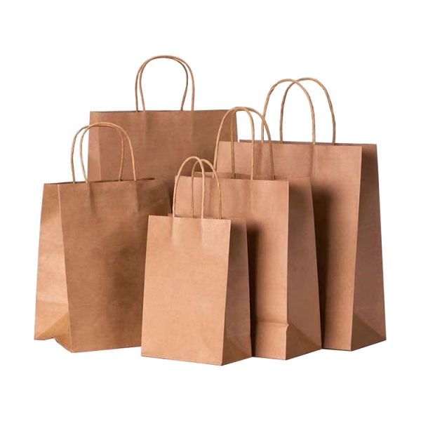 Greaseproof Kraft Paper Carrying Shopping Bags 80g 100g With Handles Flat