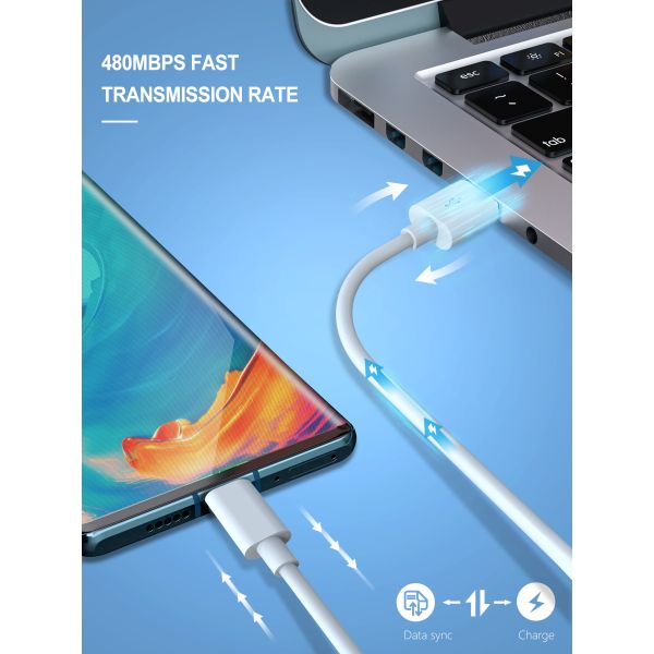 White Quick 5A USB Type C Charging Cable 6FT Long With TPE Plug