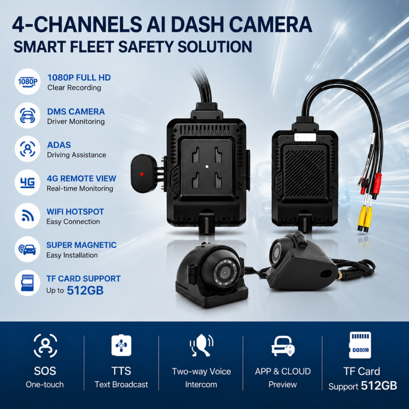 24V 4CH AI Dash Cam Kit Vehicle Security Camera DVR with DMS ADAS BSD Side Camera for Truck/Bus