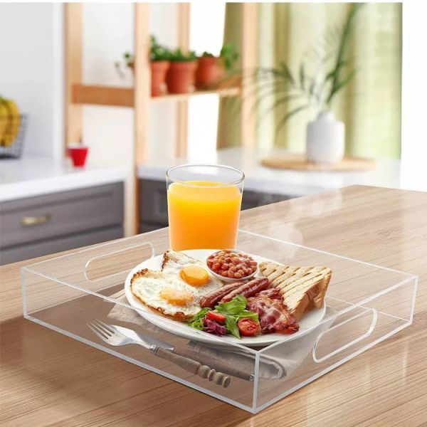 HOT SALE Acrylic Square Storage Tray Home Fruit and Snack Food Tray with Handles  Hotel Storage Container