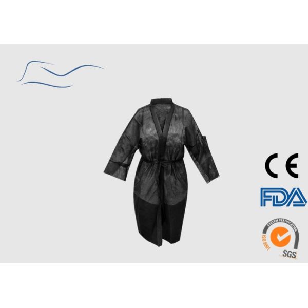 Women Disposable Kimono Robe Black Color Long Sleeves Opening Cuffs Type
