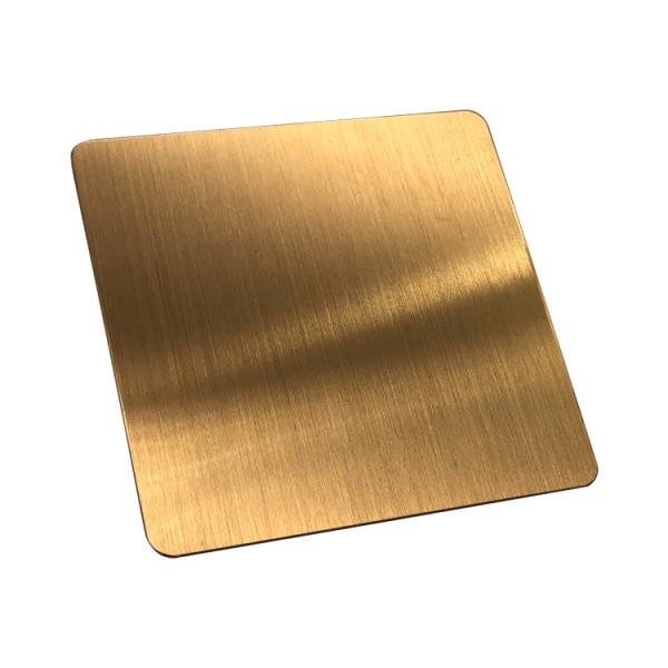 Plaque de tôle en acier inoxydable avec finition PVD Ti Gold 201, motif cheveux, bordure