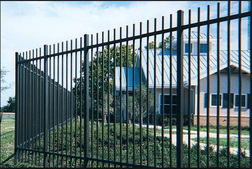 Gray Black Steel Garden Fence , Tubular Picket Fence With Flat Top High Strength