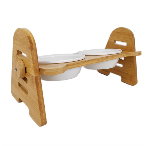 Ceramic Wooden Inclined Cat Food Bowl Double Sustainable ODM