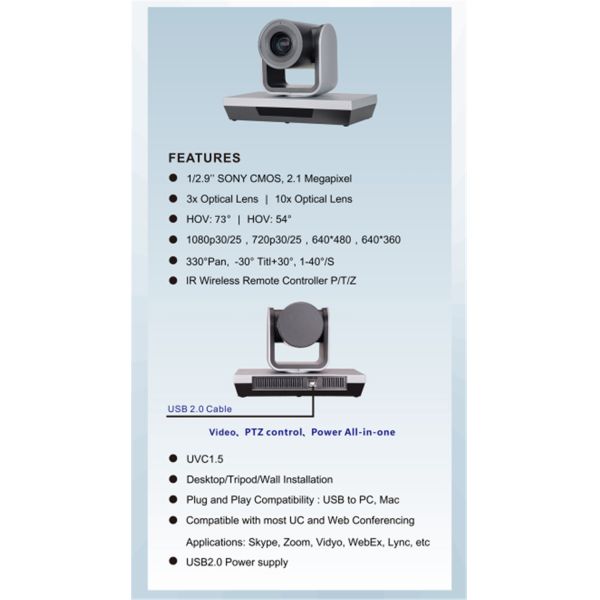 3x Optical Zoom PTZ Conference System Camera USB Webcam or Video Conference Camera