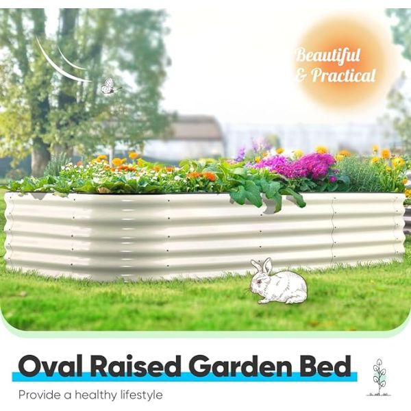 8*3.5*1.5Ft Ivory White Oval Galvanized Raised Garden Beds Outdoor Custom Logo