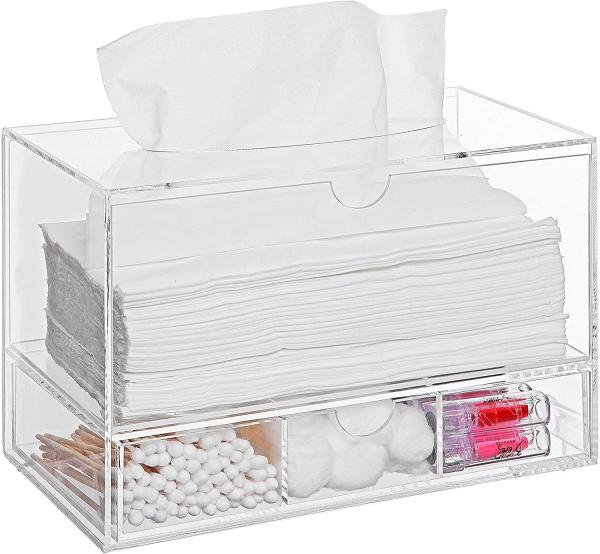 Stackable Acrylic Boxes Containers Countertop Bins Tissue Bathroom Drawer Cosmetic 9.3x5x6.3inches