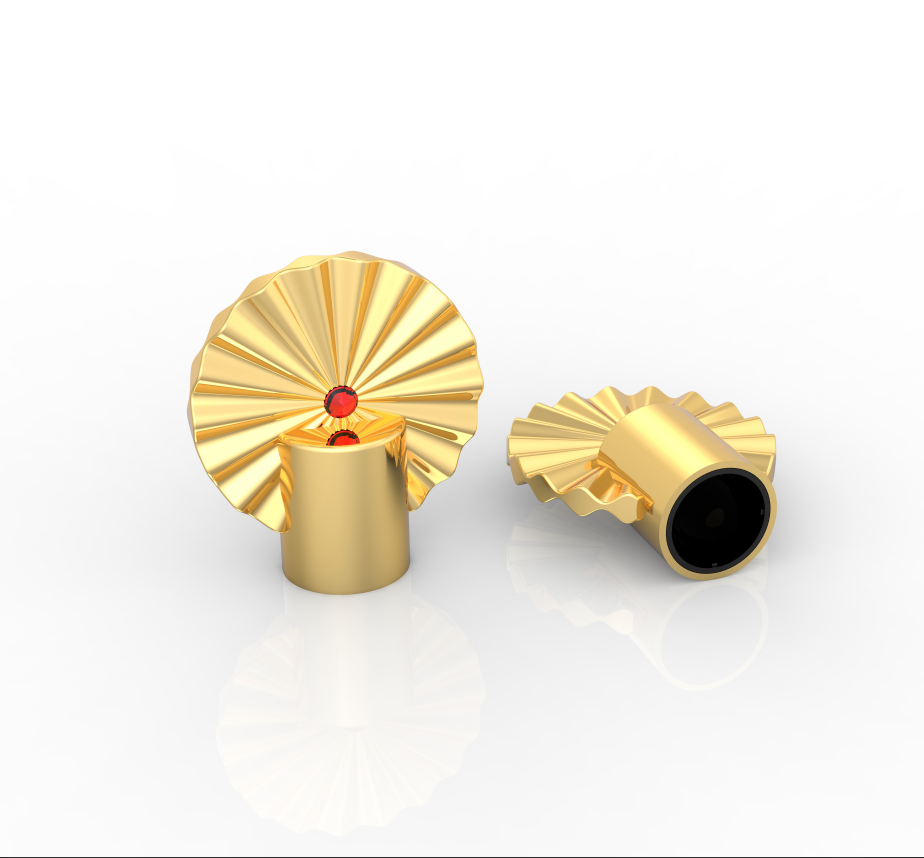 Luxury Fan Shaped Zamac Perfume Cap with Inlaid Red Crystal Gold Plated Fragrance Bottle Lid