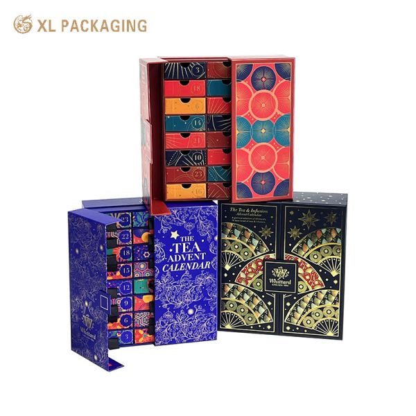 XL Packaging Custom Luxury Boxes OEM 24 ящик Календарь пришествия Коробка чайная сумка Торба с горячим шоколадом Торба с горячим кофе Календарь Бумажная коробка для подарка