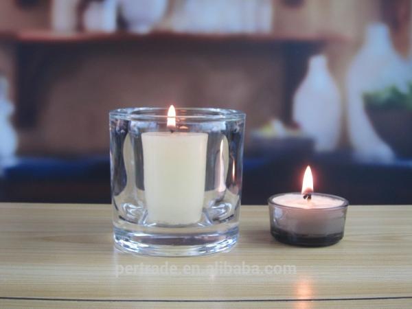 Castiçais de vidro do cilindro da parede grossa para a decoração da tabela