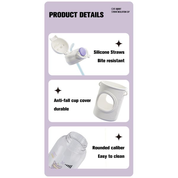 Kids School Water Bottle with Cartoon Design Strap and Thermal Insulation Performance