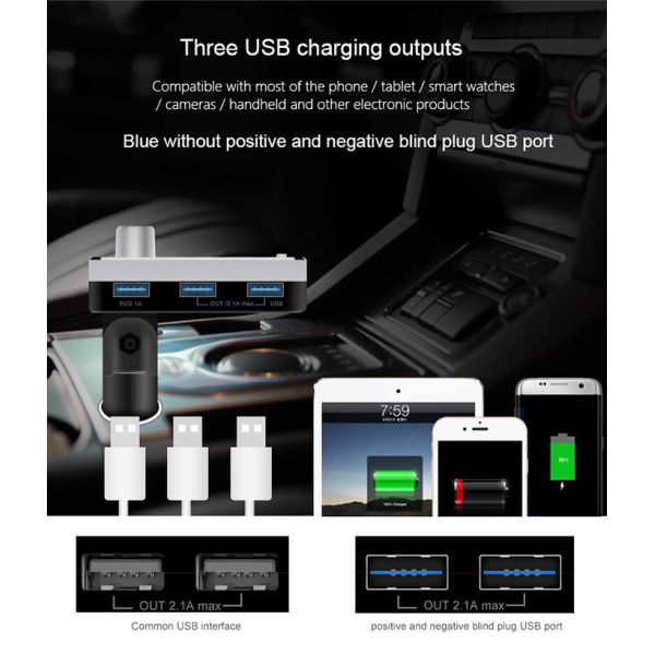 LED Display Screen Bluetooth Car Charger Adapter Micro SD Card Slot BT Mode Switch