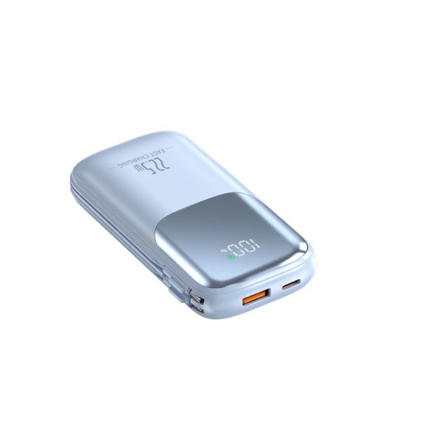 Portable 10000mAh Pocket Power Bank With 2 Cord PD 22.5W Fast Charging LED Display USB-C Output