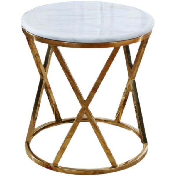 Stainless Steel Marble Circular Sofa Side Table Smooth Surface