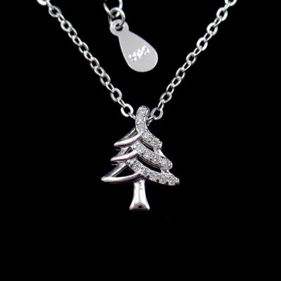 925 Silver Cz Stone New Jewellery Design White Gold Christmas Tree Shape Necklace