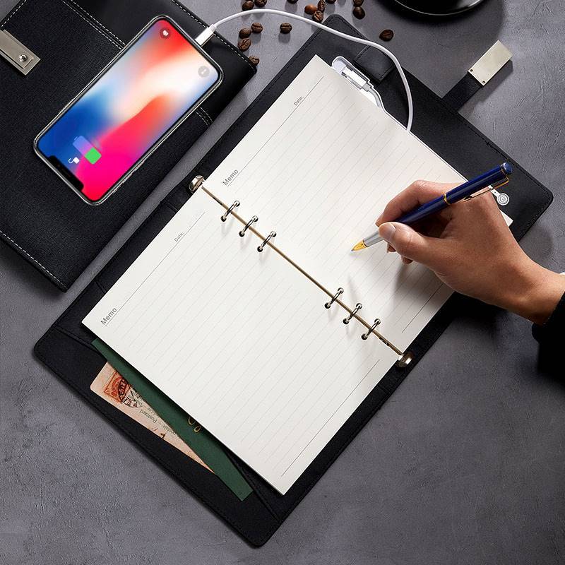 Custom A5 Leather 8000mAh Power Bank Notebook Wireless USB Charging Personalized