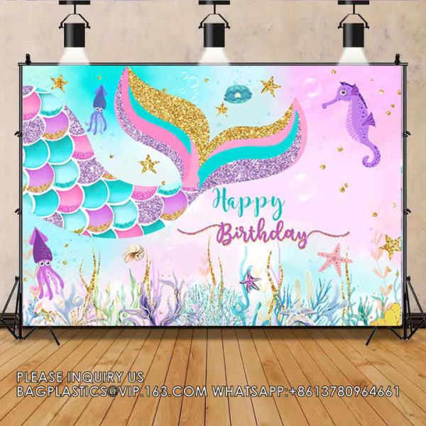 Mermaid Birthday Decoration Backdrop Purple Mermaid Under The Sea Happy Birthday Party Background Decorations