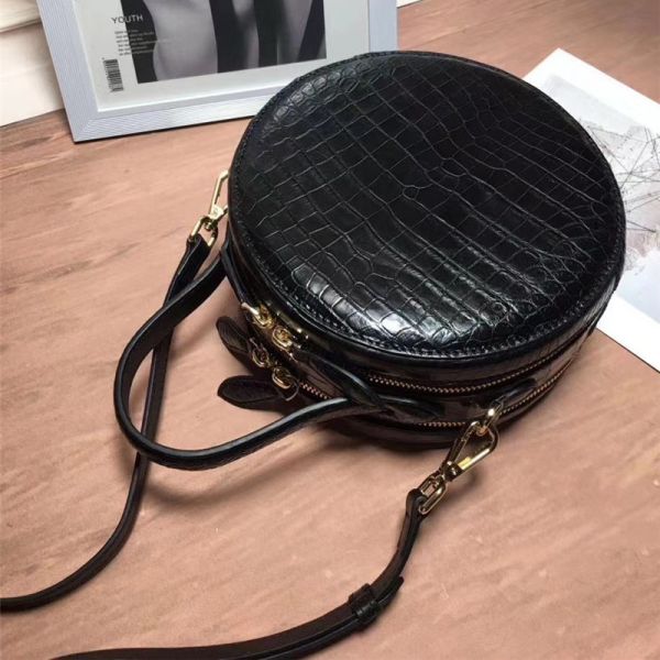 Authentic Crocodile Belly Skin Women Small Circular Purse Genuine Alligator Leather Lady Mini Handbag Cross Shoulder Bag