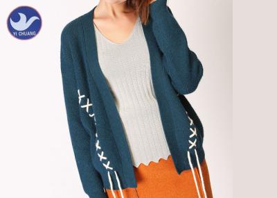 Loose Effect Winter Knit Cardigan Sweaters For Women , Hit Color Cross Embroidery