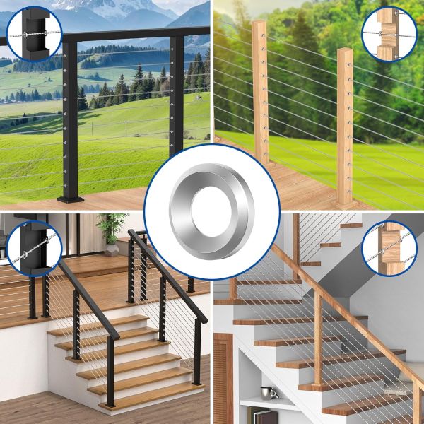 Stainless Steel Thickness Cable Railing Protector Adhesive Sleeves for Deck Stair Cable Railing Post Kits