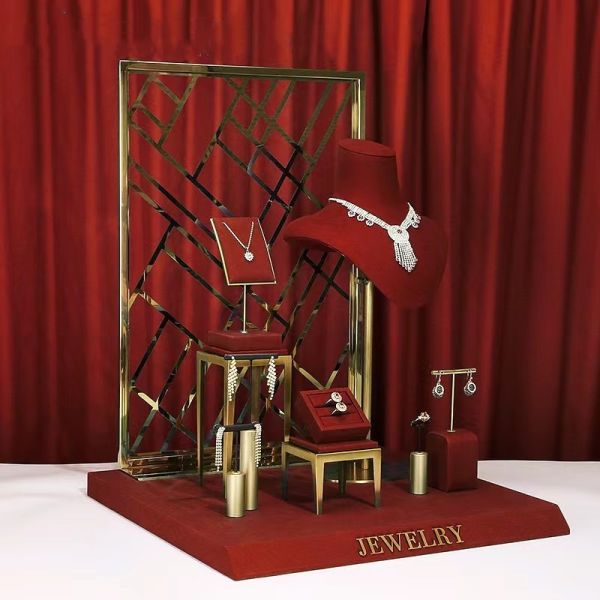 Customized MDF Velvet Metal Jewelry Trays Displays Necklace And Earring Display