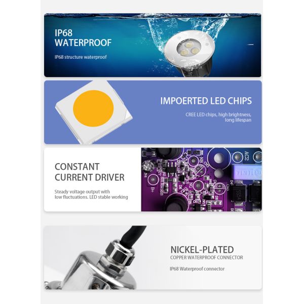 Мини водоустойчивые фары СИД объектива 6500K 280LM 3W IP68 оптически подводные