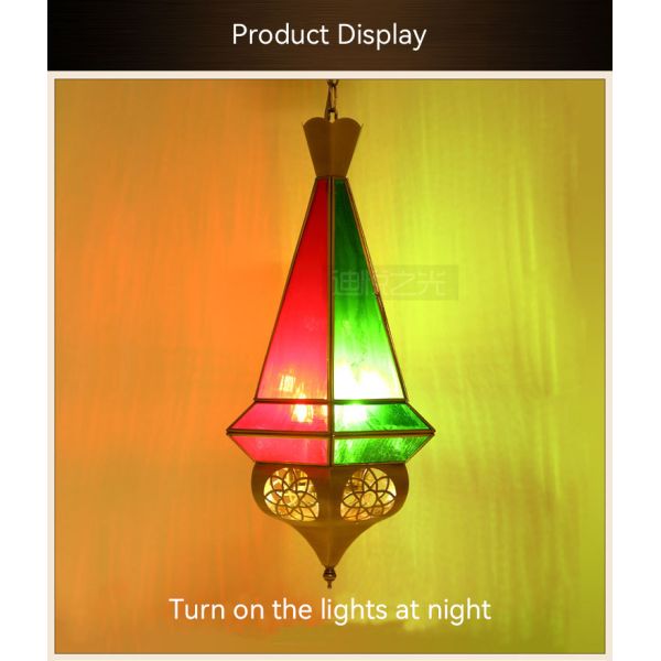 Lampe Flux lumineux lm 80 Lustre de cuivre fait à la main pour le style arabe musulman Vintage Lampes d'éclairage intérieur en verre coloré