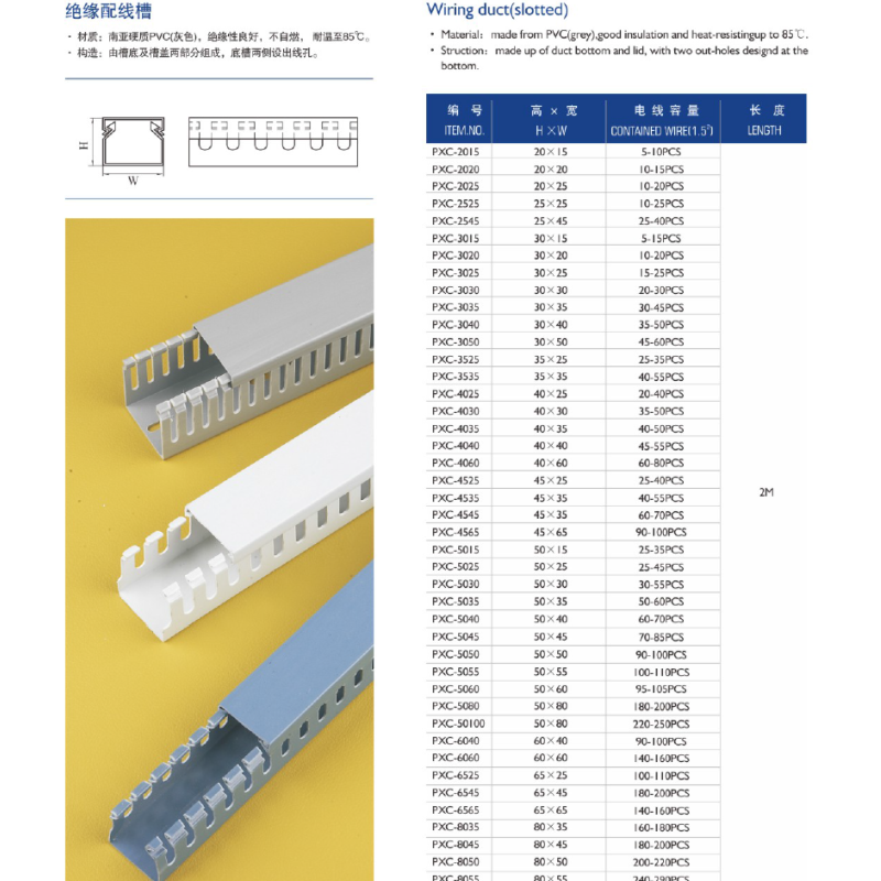 Wiring Duct Wire Duct Wiring Pipe PVC Electrical CE ROHS Cable Tray PZC Cable Trunking With Grey/ White/Blue 10x20mm