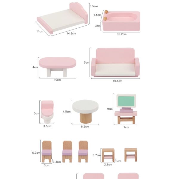 Классический 10.5cm естественный мини деревянный кукольный дом забавляется мебель