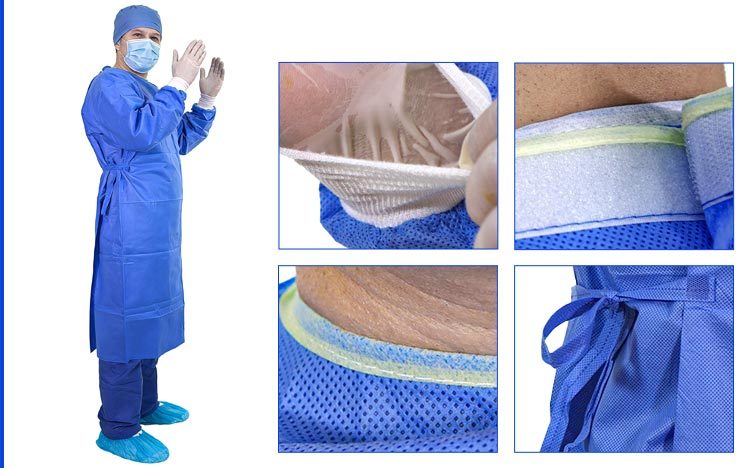 Disposable SMS Level 4 Surgical Gown with Elastic Cuffs Reinforced Seams and Absorbent Lint-Free Material