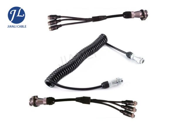 Retractable Fire Truck Coiled Wire Cable With 5 Pin Locking Connectors Customized