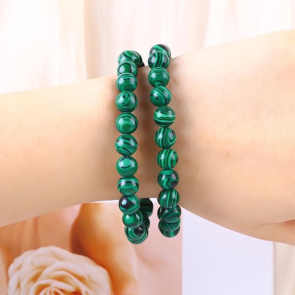 Elastic Natural Green Malachite Anti Anxiety Healing Bead Bracelet